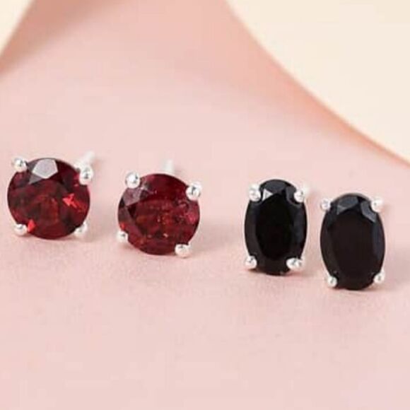 Mozambique Garnet and Australian Black Tourmaline Earrings - Picture 1 of 16